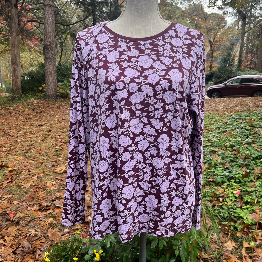 Lands’ End Floral Long Sleeve Top - Purple, Large, EUC